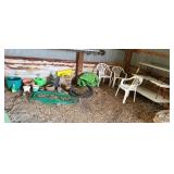 Plastic chairs  flower pots  garden hose.(not the