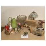 FIGURINES, PITCHER, LAMP, SHIP IN BOTTLE, ETC