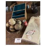 DECORATIVE BALLS, JUG, WOOD BOX, ETC
