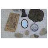 Old match tin  Indian artifacts  & more.