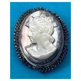 Sterling Silver Cameo Pin- Pendent 5.42 Grams