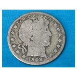 1908-D Barber Silver Half Dollar