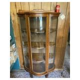 Oak Curio Cabinet with Curved Glass & Key