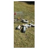 Animal cage with feeders.