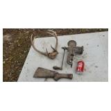 DEER HORNS, MEAT GRINDER, GUN BUTT