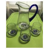 COBALT BLUE PITCHER & GLASSES