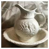 LG WHITE PITCHER & BOWL, MAKER UNKNOWN