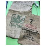 2 VINTAGE BURLAP SACK BAGS, LL BEAN,