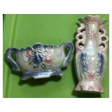 2 PC LUSTERWARE PORCELAIN, PINK BLUE