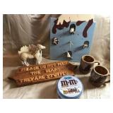 CAT CLOCK, BEAR SIGN, HORSE PLANTER, ETC
