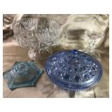 BEAUTIFUL CRYSTAL STEMMED BOWL, BLUE