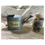 HP QUART JAR, SIGNED & METAL WATERING CAN