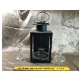 BLACK DECOR CANDLE LANTERN, 2 CRYSTAL