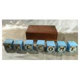 SET OF WELCOME BLOCKS & WOOD TRINKET BOX