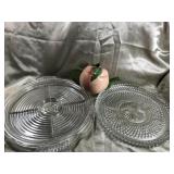 PEACH TEAPOT & 2 LG GLASS SERVING TRAYS