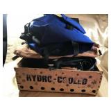 WOOD CRATE FILLED WITH TOTES, BAGS, &