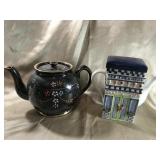 ICE CREAMERY TEAPOT & BLACK FLOWERED