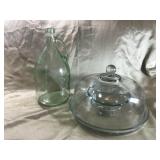 LG GLASS CHIP & DIP W/CLOCHE, VERY HEAVY