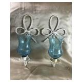 WHITE WROUGHT IRON SCONCES W/GLASS SHADES