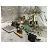 2 BRASS BELLS, CHANDELIER, DINOSAUR, ETC