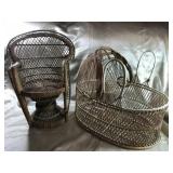 BASKET DOLL CARRIER/BED, WICKER DOLL CHAIR