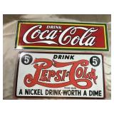 METAL PEPSI & COCA COLA SIGNS, GOOD COND