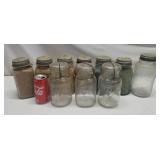 Ball jars. 2 blue, 4 square, 3 with hinge lids