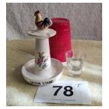 VINTAGE SPOON STAND, SHOT GLASS