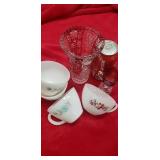 Crystal vase and assorted coffee cups