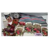 Aluminum quaker oats tin,rag rug, apple theme