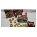 Toy lot with vintage cards. Knock out game has
