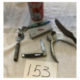 BUCK KNIFE, WOODEN KNIFE, CAN OPENERS