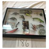 VINTAGE FISHING LURES IN SHOWCASE