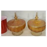 Two carnival glass candy dishes.