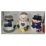 3  snow men cookie jars.