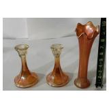 Carnival Glass Vase & Candle Holders one has been