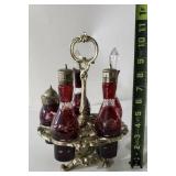 Antique Cruet Ruby Red Cut Glass Set