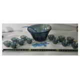 Carnival Glass Punch Bowl with 12 Cups