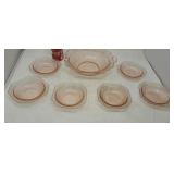 Pink depression glass.