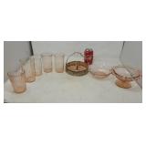 Pink depression glass.