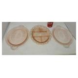 3  pink depression platers.