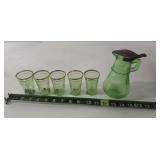 Green Depression Syrup Bottle & Juice Glasses