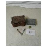 Safety razor, Cloisonne pill
 box, Small sewing