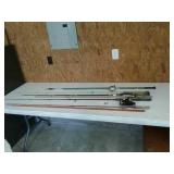 Old fishing poles rod & reels etc