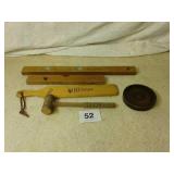 Stanley level, Clarke hall level, gavel, etc