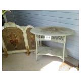 Wicker stand & antique screen