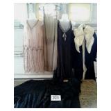 TOTE OF VINTAGE DRESSES, COATS, CULOTTES