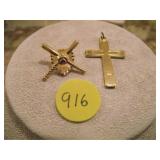 14K BAT PENDANT/CHARM, CROSS PENDANT
