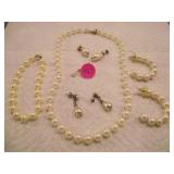 PEARL NECKLACE, BRACELET, EARRINGS