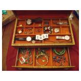 VINTAGE JEWELRY BOX & MISC. JEWELRY